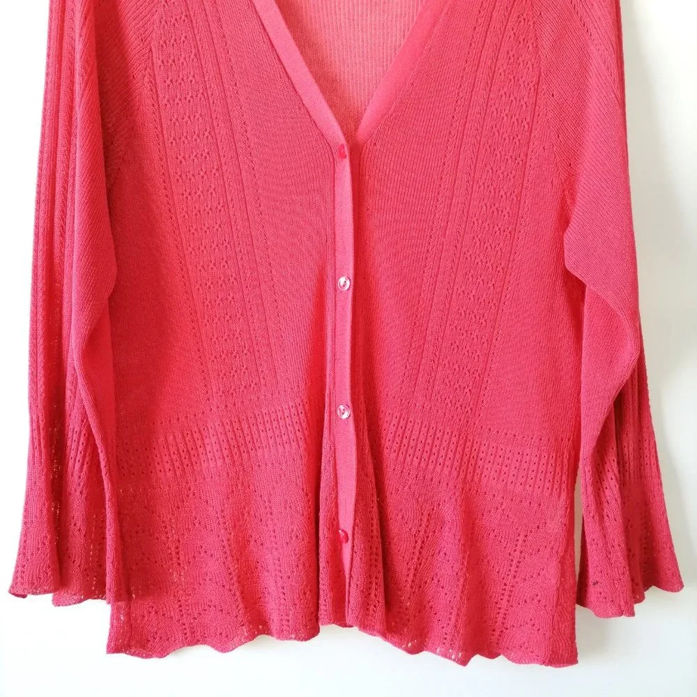 Jones New York Collection Womens V-Neck Hem Scalloped Cardigan Sweater Size XL - Picture 3 of 7
